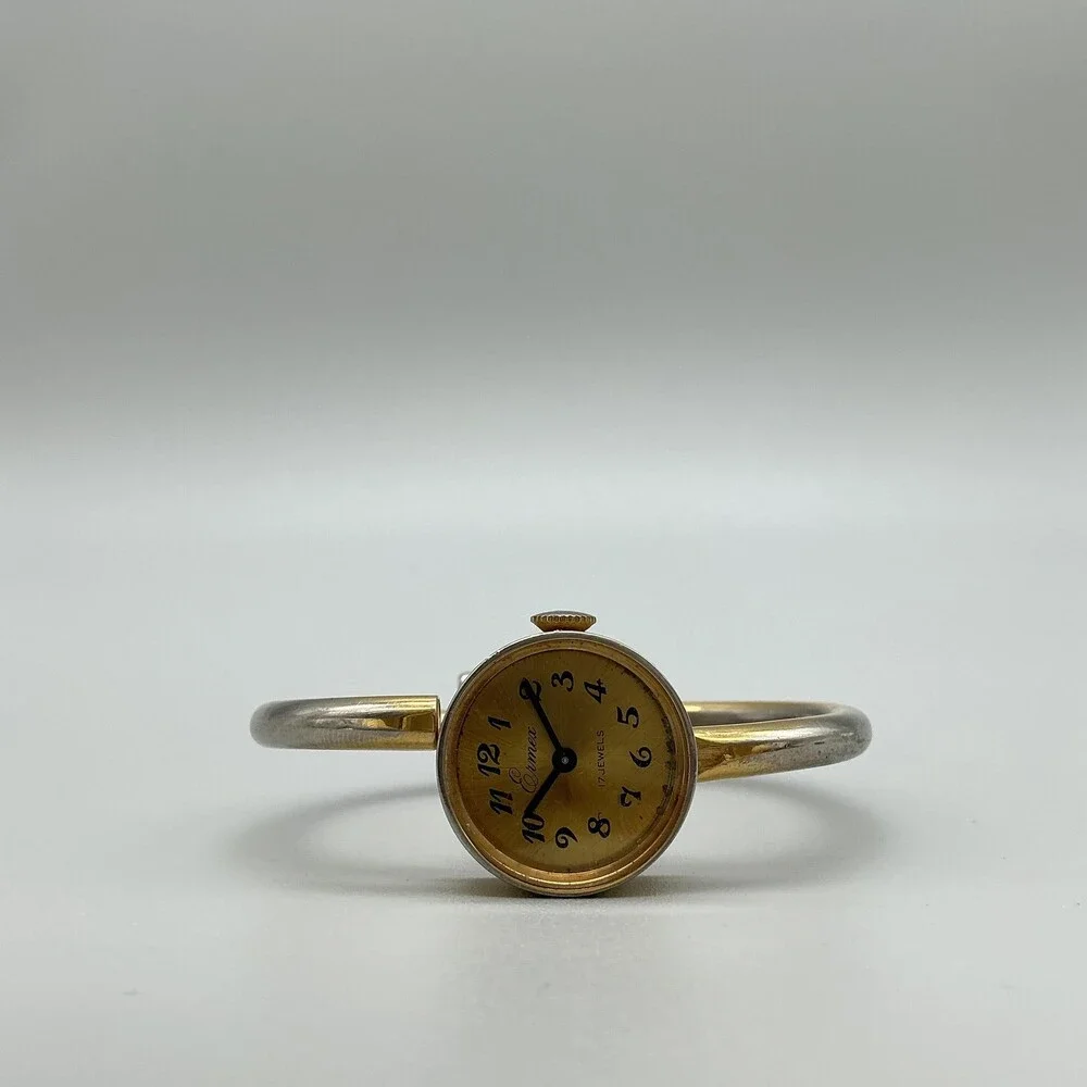 Vintage Ermex Womens Watch 22mm Champagne Dial Two Tone Bangle 17 Jewels Manual